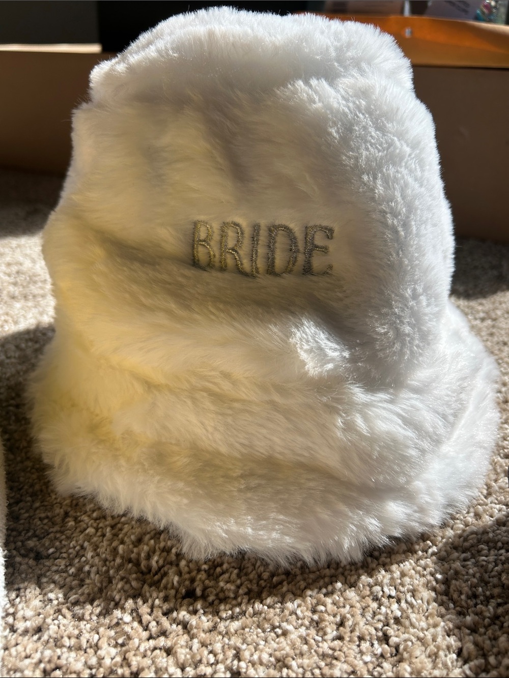 BRIDE White Faux Fur Bucket Hat - Bridal Accessory